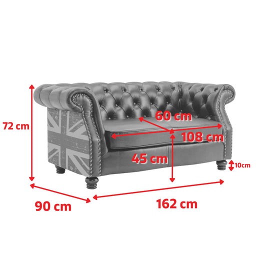 Faux Leather Brown 3 + 2 Seater Union Jack Chesterfield Sofa Set