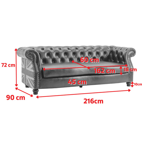 Faux Leather Brown 3 + 2 Seater Union Jack Chesterfield Sofa Set