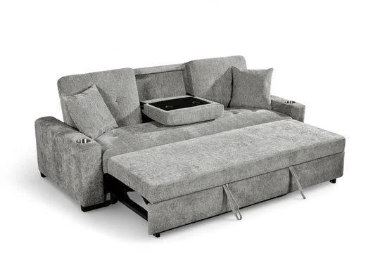 Light Grey Chenille Fabric 3 Seater Sofabed CARLO