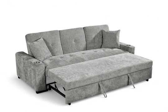 Light Grey Chenille Fabric 3 Seater Sofabed CARLO