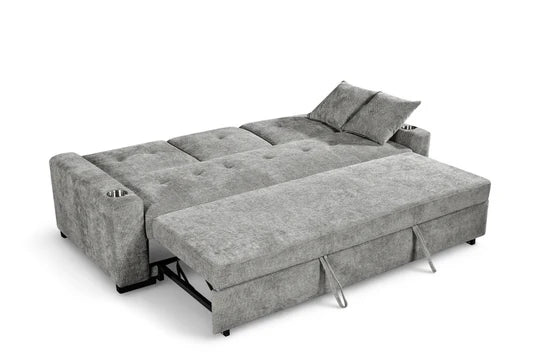 Light Grey Chenille Fabric 3 Seater Sofabed CARLO