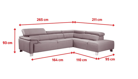 Genuine Leather White Right Hand Facing Corner Sofa VENTO