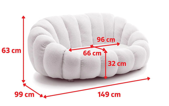 Teddy Boucle Fabric White 2 Seater Sofa DIVANO LETTO