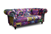 Multicoloured Fabric Patchwork 2 Seater Scroll Arm Chesterfield Sofa AMALFI