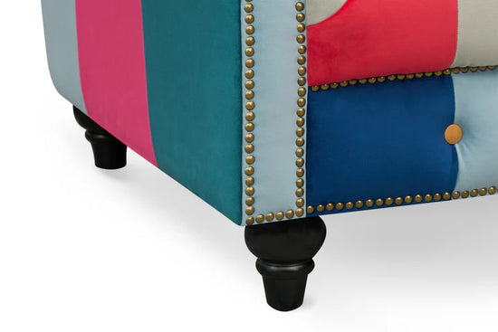 Multicoloured Velvet Patchwork 1 Seater Scroll Arm Chesterfield Sofa AMALFI