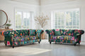 Fabric Green Patchwork 2 + 2 Seater Scroll Arm Chesterfield Sofa Set AMALFI