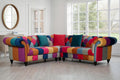 Multicoloured Velvet Patchwork 2C2 Seater Scroll Arm Chesterfield Corner Sofa AMALFI