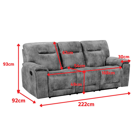 Faux Leather Suede Brown 3 Seater Manual Recliner Sofa CHAISE