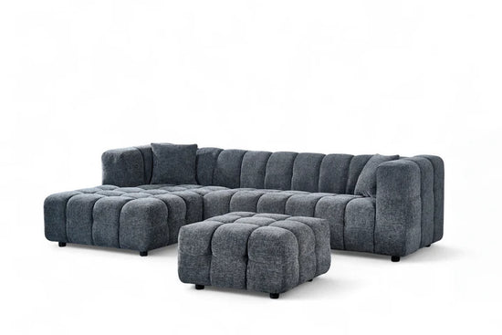 Pale Blue Chenille Fabric Left Hand Facing Corner Sofa with Ottoman TRANQUILLITÀ