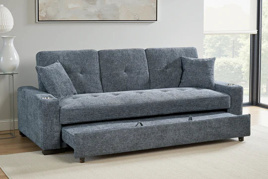 Pale Blue Chenille Fabric 3 Seater Sofabed CARLO