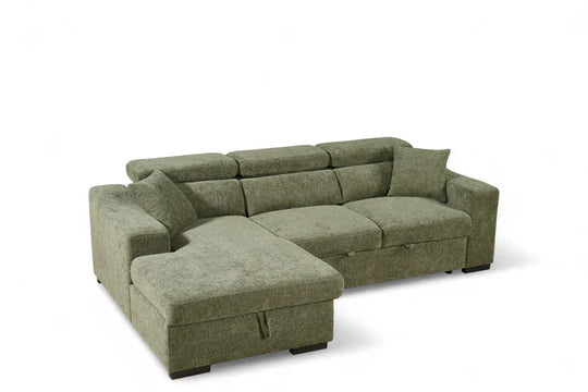 Green Chenille Fabric 1C2 Corner Sofabed with Storage  NOBILE