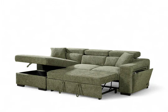 Green Chenille Fabric 1C2 Corner Sofabed with Storage  NOBILE