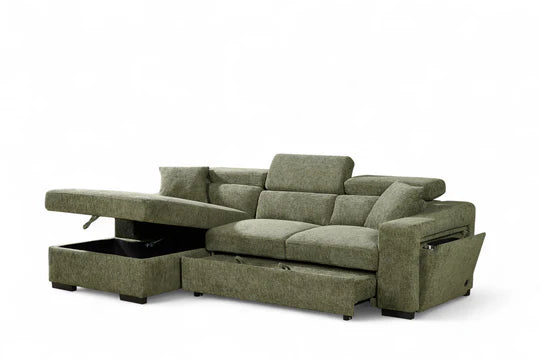 Green Chenille Fabric 1C2 Corner Sofabed with Storage  NOBILE