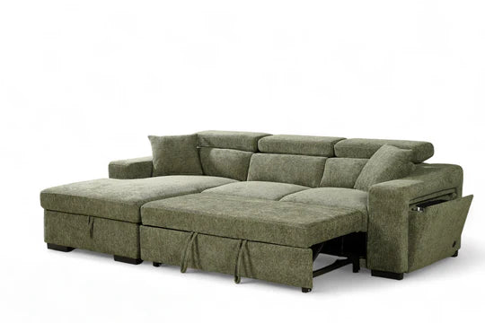 Green Chenille Fabric 1C2 Corner Sofabed with Storage  NOBILE
