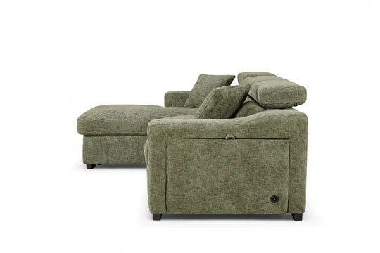Green Chenille Fabric 1C2 Corner Sofabed with Storage  NOBILE