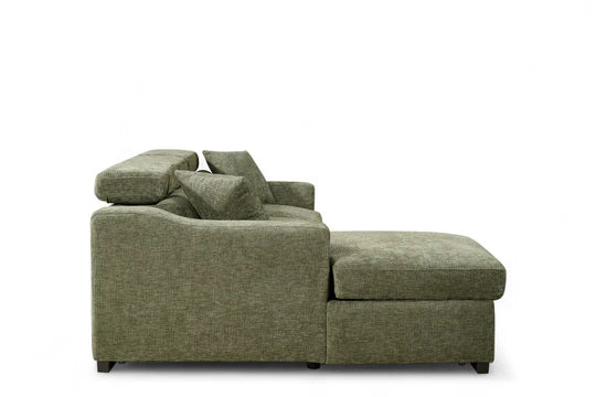 Green Chenille Fabric 1C2 Corner Sofabed with Storage  NOBILE
