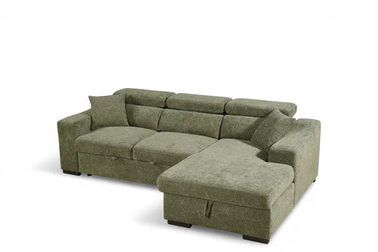 Green Chenille Fabric 2C1 Corner Sofabed with Storage NOBILE