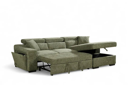 Green Chenille Fabric 2C1 Corner Sofabed with Storage NOBILE