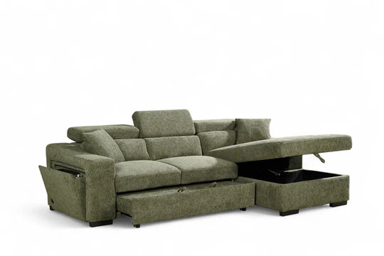 Green Chenille Fabric 2C1 Corner Sofabed with Storage NOBILE