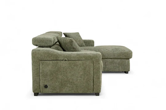 Green Chenille Fabric 2C1 Corner Sofabed with Storage NOBILE