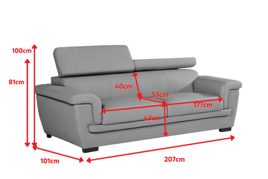 Genuine Leather Black 3 Seater Sofa RIVA