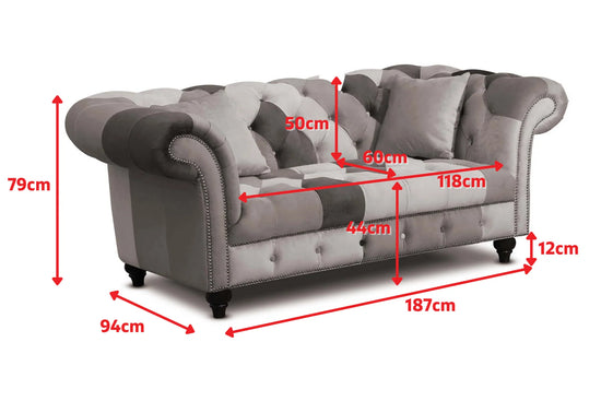 Multicoloured Fabric Patchwork 3 + 2 Seater Scroll Arm Chesterfield Sofa Set AMALFI