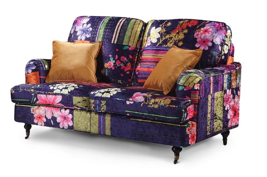Purple Patchwork Fabric 2 Seater Bella Sofa ASBURY