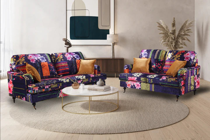 Purple Patchwork Fabric 3 + 2 Seater Bella Sofa Set ASBURY