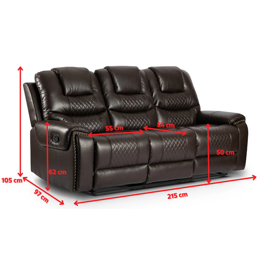 Faux Leather Brown 3 Seater Manual Recliner Sofa BELLEZZA(1)