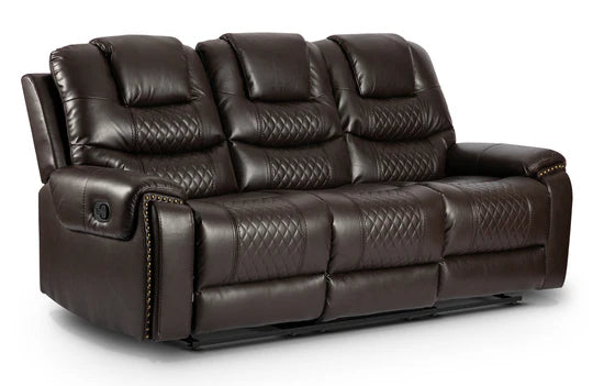 Faux Leather Brown 3 Seater Manual Recliner Sofa BELLEZZA(1)