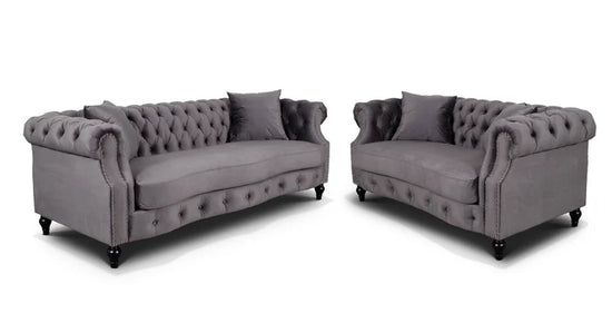 Velvet Dark Grey 3 + 2 Seater Chesterfield Sofa Set LUSSO