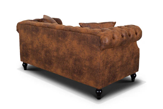 Faux Leather Suede Brown 2 Seater Chesterfield Sofa LUSSO