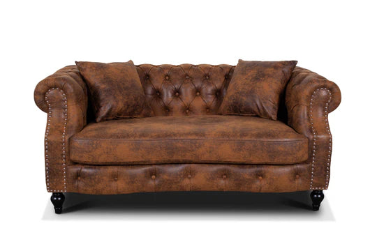 Faux Leather Suede Brown 2 Seater Chesterfield Sofa LUSSO