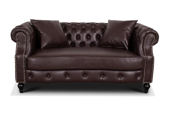 Faux Leather Brown 2 Seater Chesterfield Sofa LUSSO