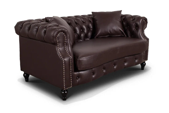 Faux Leather Brown 3 + 2 Seater Chesterfield Sofa Set LUSSO
