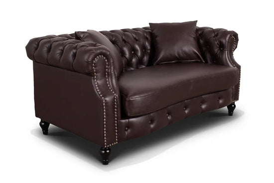 Faux Leather Brown 2 Seater Chesterfield Sofa LUSSO