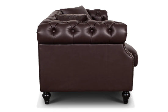 Faux Leather Brown 3 + 2 Seater Chesterfield Sofa Set LUSSO