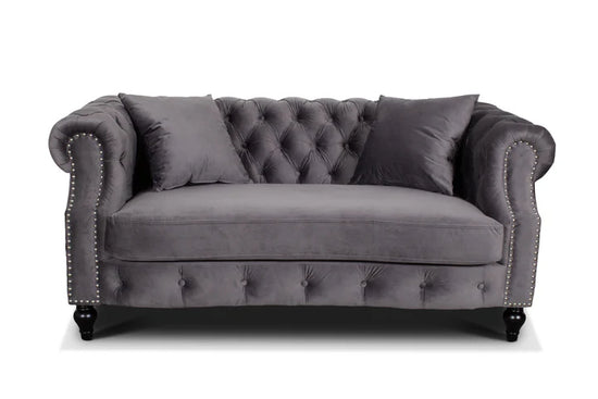 Velvet Dark Grey 2 Seater Chesterfield Sofa LUSSO