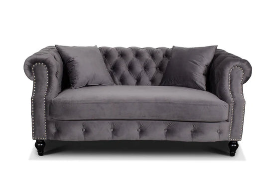 Velvet Dark Grey 3 + 2 Seater Chesterfield Sofa Set LUSSO