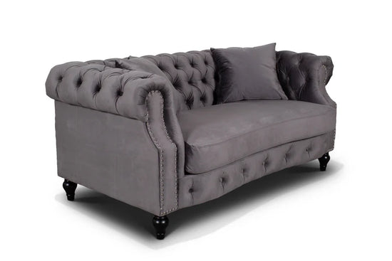Velvet Dark Grey 3 + 2 Seater Chesterfield Sofa Set LUSSO