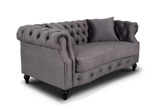 Velvet Dark Grey 2 Seater Chesterfield Sofa LUSSO