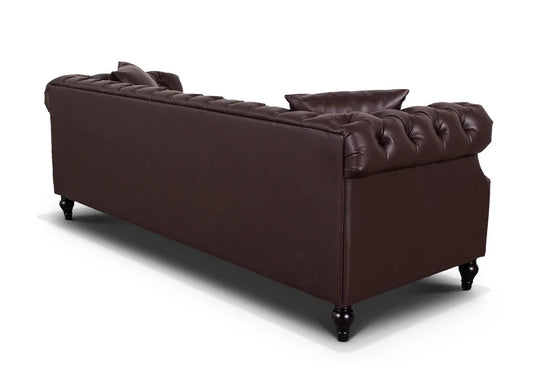 Faux Leather Brown 3 Seater Chesterfield Sofa LUSSO