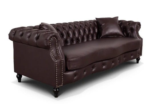 Faux Leather Brown 3 + 2 Seater Chesterfield Sofa Set LUSSO
