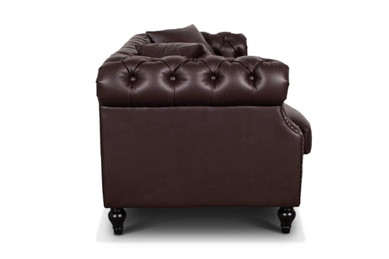 Faux Leather Brown 3 + 2 Seater Chesterfield Sofa Set LUSSO