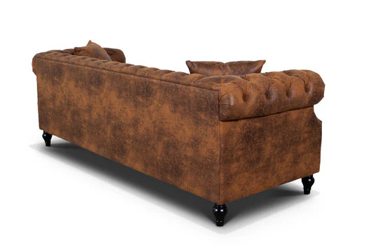 Faux Leather Suede Brown 3 Seater Chesterfield Sofa LUSSO(5)