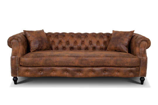 Faux Leather Suede Brown 3 Seater Chesterfield Sofa LUSSO(5)