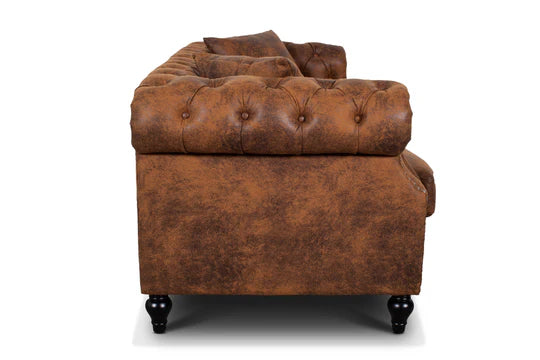 Faux Leather Suede Brown 3 Seater Chesterfield Sofa LUSSO(5)
