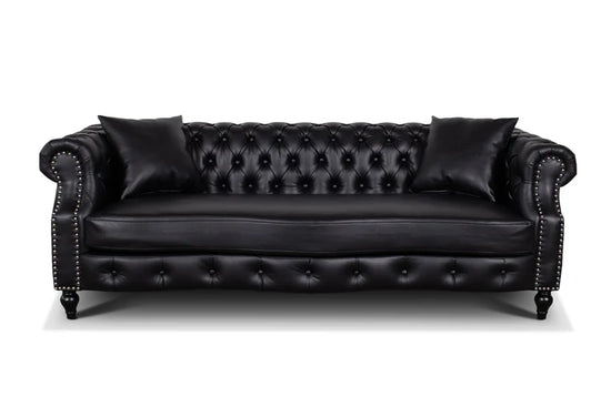 Faux Leather Black 3 Seater Chesterfield Sofa LUSSO