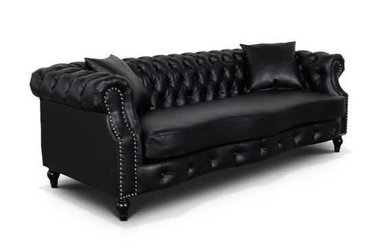 Faux Leather Black 3 Seater Chesterfield Sofa LUSSO
