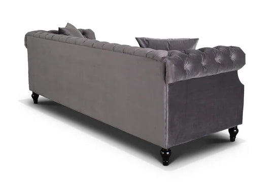 Velvet Dark Grey 3 Seater Chesterfield Sofa LUSSO